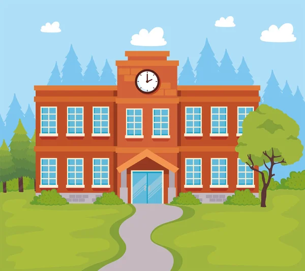 Schulgebäude Und Baumszene — Stockvektor