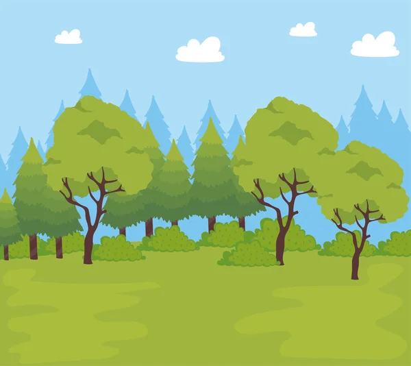 Bosque Prado Paisaje Escena — Vector de stock