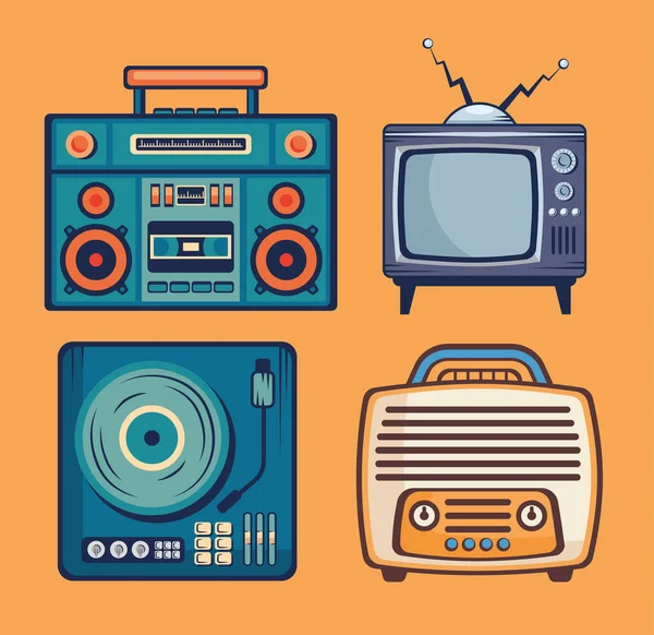 Four Retro Style Set Icons — Stock Vector