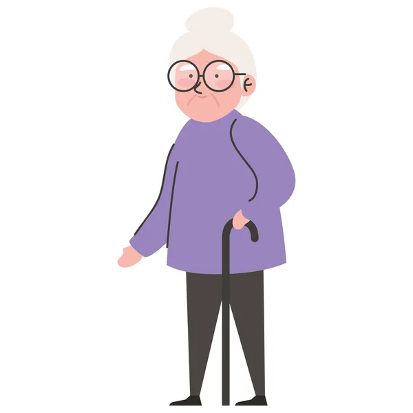 Grandmother Walking Cane Character — Stock Vector