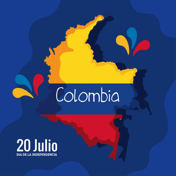 Plakat Dnia Niepodległości Kolumbii Mapą — Wektor stockowy