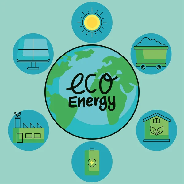 Icônes Énergie Écologique Dans Terre Autour — Image vectorielle