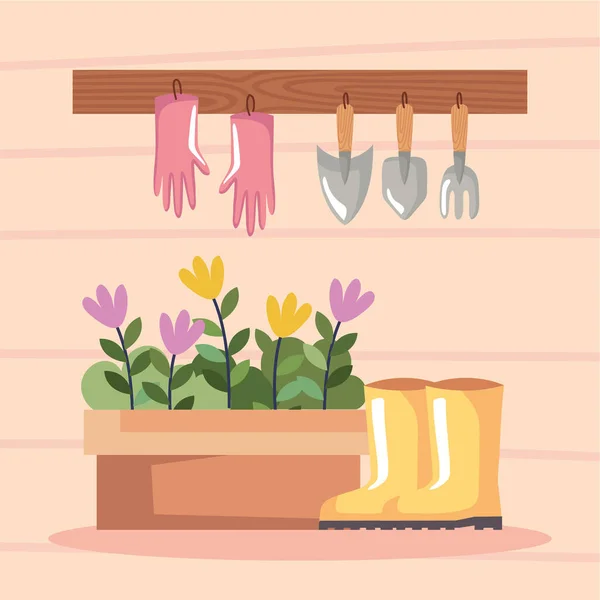 Bahçe Çiçekleri Alet Sahnesi — Stok Vektör
