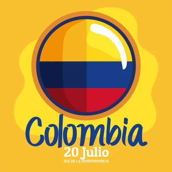 Colombia Onafhankelijkheid Belettering Kaart Met Vlag — Stockvector