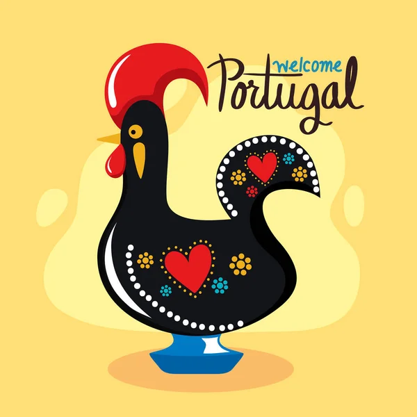 Cartel Bienvenida Portugal Con Gallo — Vector de stock