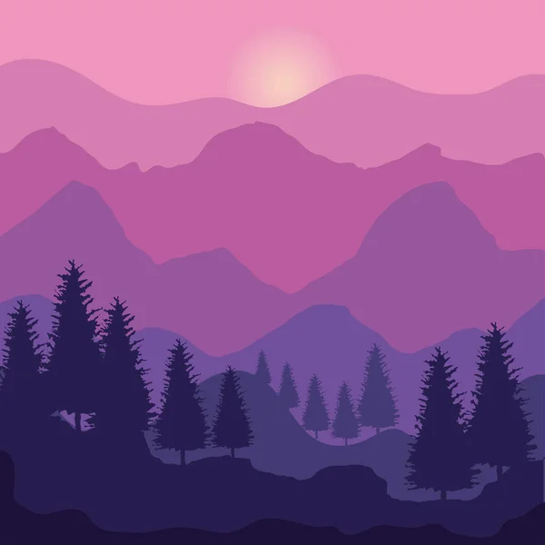 Bäume Und Violette Landschaft — Stockvektor