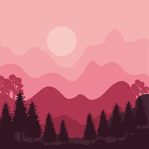 Árboles Paisaje Rojo Escena — Vector de stock