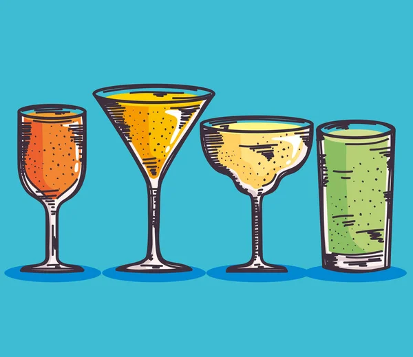 Four Cocktails Drinks Set Icons — Archivo Imágenes Vectoriales
