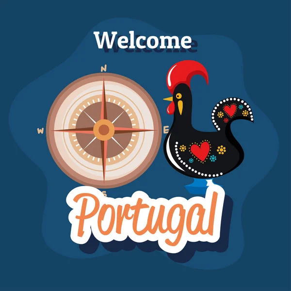 Welcome Portugal Lettering Compass — Stock Vector