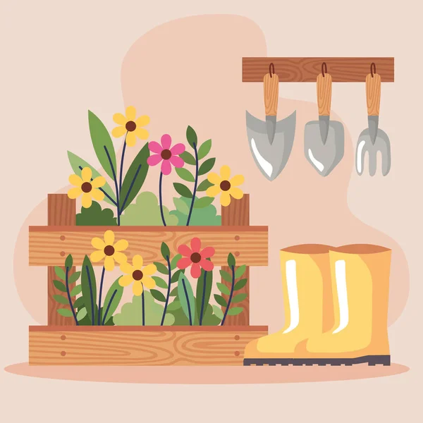 ツールアイコンのある花の庭 — ストックベクタ