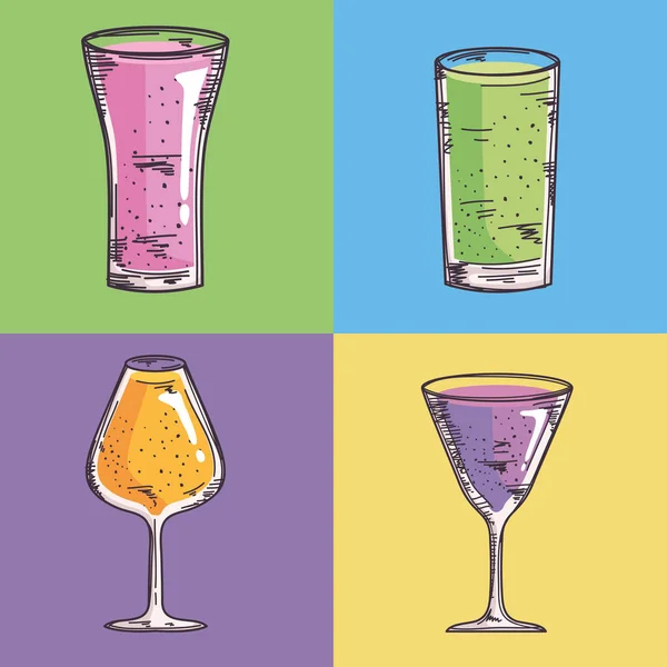 Cocktails Drinks Set Four Icons — Stockvector