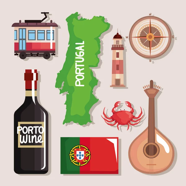 Oito Ícones País Portugal —  Vetores de Stock