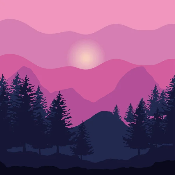 Pins Arbres Montagnes Paysage — Image vectorielle
