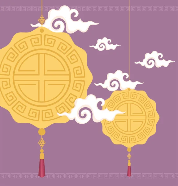 Chinese Moon Festival Decorations Hanging — Stock Vector