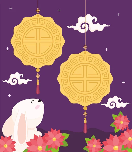 Chinese Moon Festival Scene Rabbit — Stock Vector