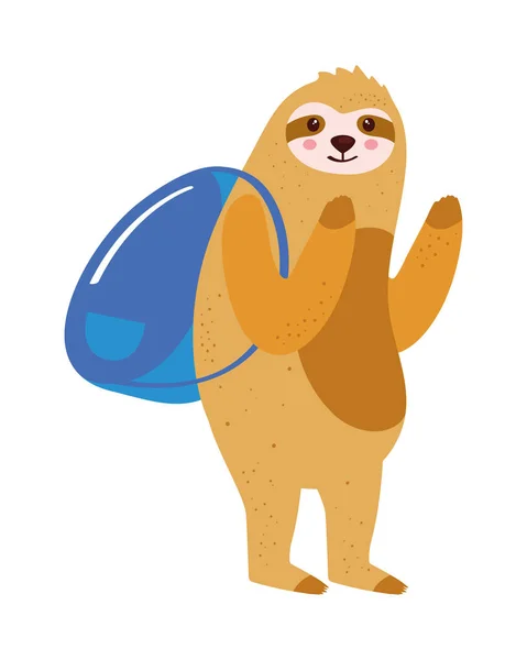 Cute Sloth Student Schoolbag — Stok Vektör