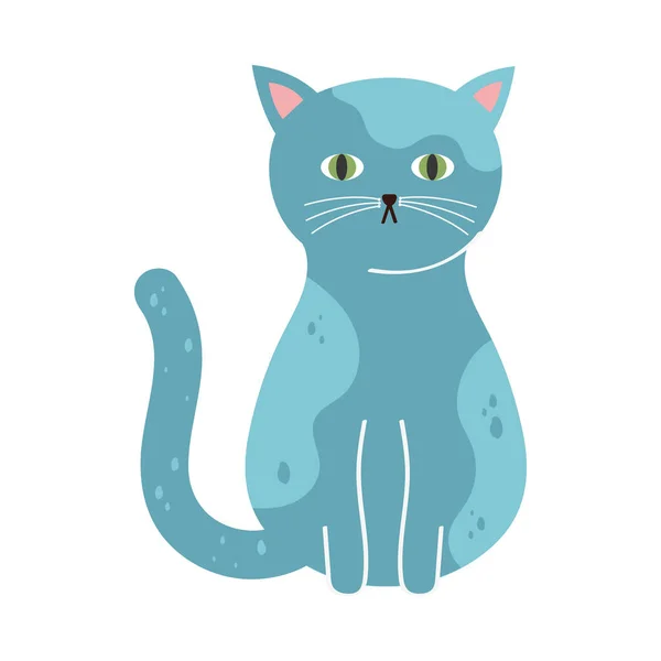 Cute Cat Pet Blue Character — Stock Vector
