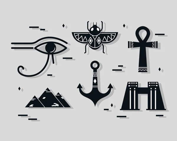 Six Egypt Culture Set Silhouettes — Stockový vektor