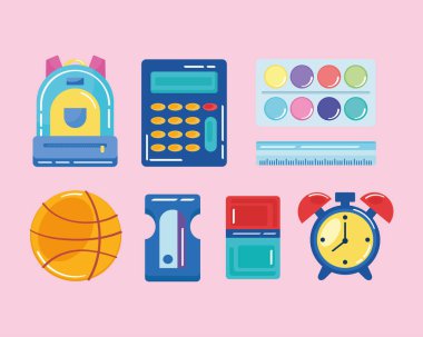 Sekiz okul malzemesi simgeleri