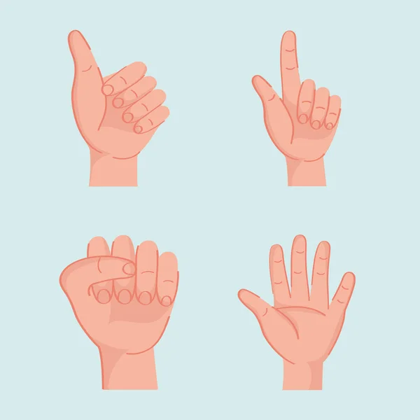 Four Left Hands Set Icons — Stock Vector