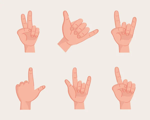 Six Left Hands Set Icons — Stock Vector