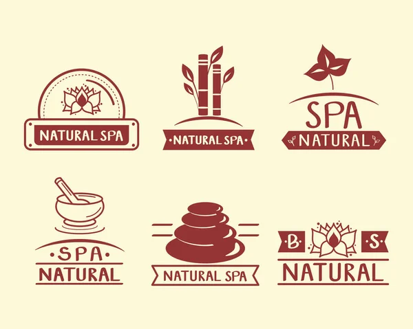 Six Spa Emblems Set Icons — Archivo Imágenes Vectoriales