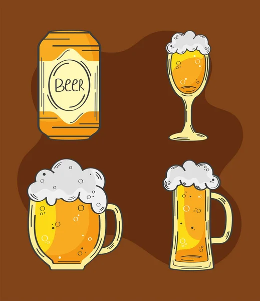 Cuatro Cervezas Set Iconos — Archivo Imágenes Vectoriales