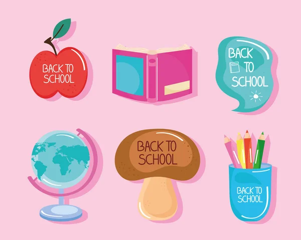 Six Back School Set Icons — Stock Vector