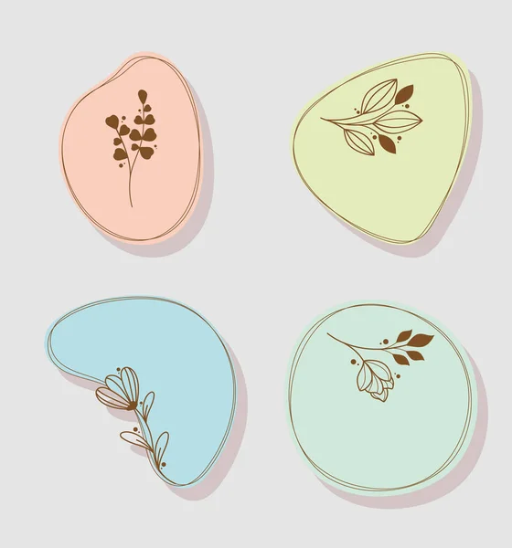 Vier Bloemen Badges Set Pictogrammen — Stockvector