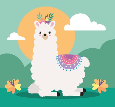 Tatlı lama manzara karakteri.
