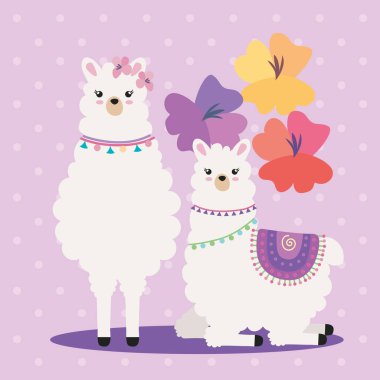 Çiçek karakteri olan iki lama