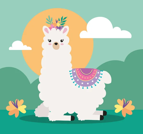 Sweet Llama Landscape Character — Stock Vector