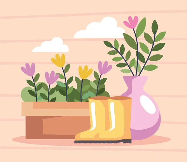 Gardening Vase Houseplant Scene — Stockvector