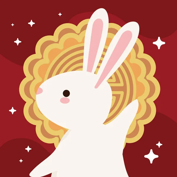 Chinese Moon Festival Rabbit Golden Lace Card — Stok Vektör
