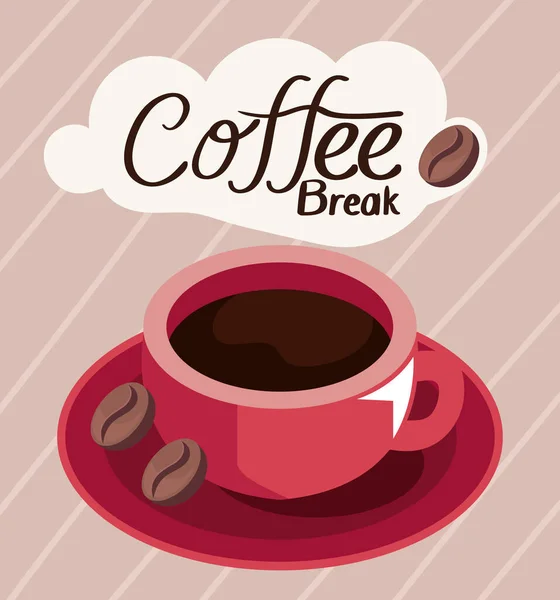 Coffee Break Lettering Isometric Cup Grains — ストックベクタ
