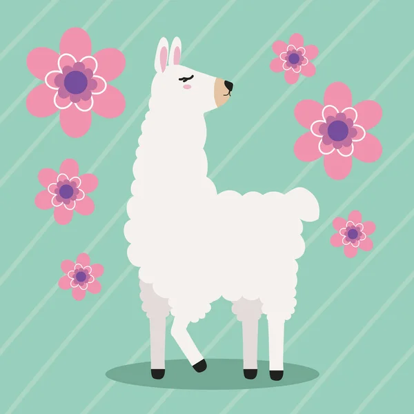 Sweet Llama Flowers Character — Stock Vector