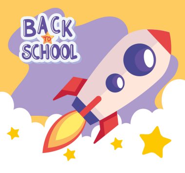 back to school lettering with rocket launcher poster