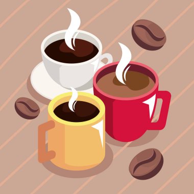 kahve izometrik bardaklar ve bardak simgeleri