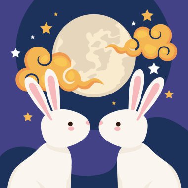 Dolunay kartlı Çin ay festivali tavşanları