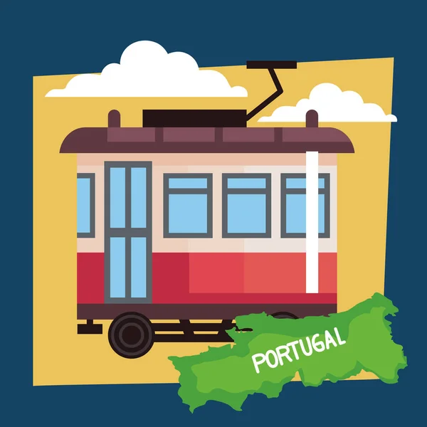 Portugal Lettering Tram Card — Stock Vector