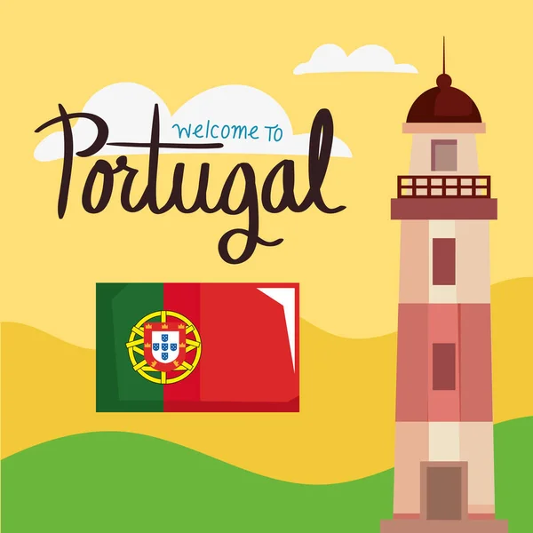 Welcome Portugal Lettering Flag — Stock Vector