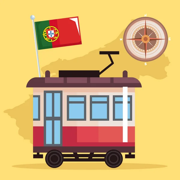 Bonde Com Bandeira Ícones Cultura Portugal —  Vetores de Stock
