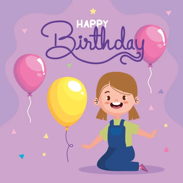 Happy Birthday Lettering Girl Card — Stock Vector