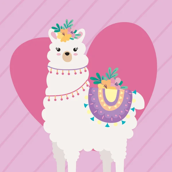 Sweet Llama Heart Character — Stock Vector