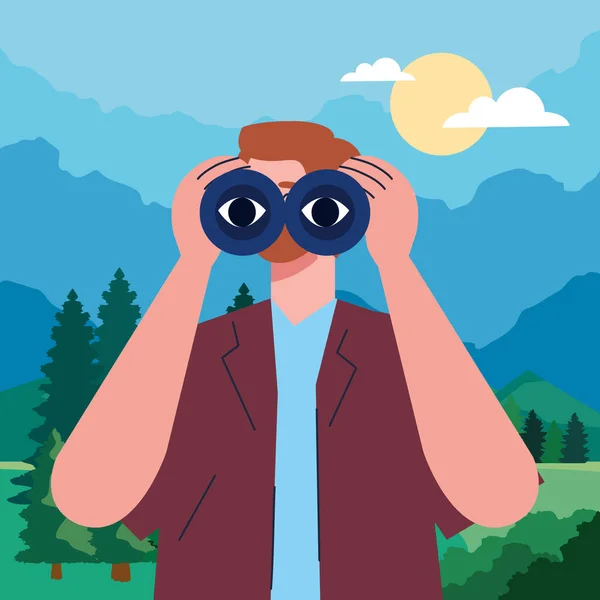 Man Search Binoculars Character — Vector de stock