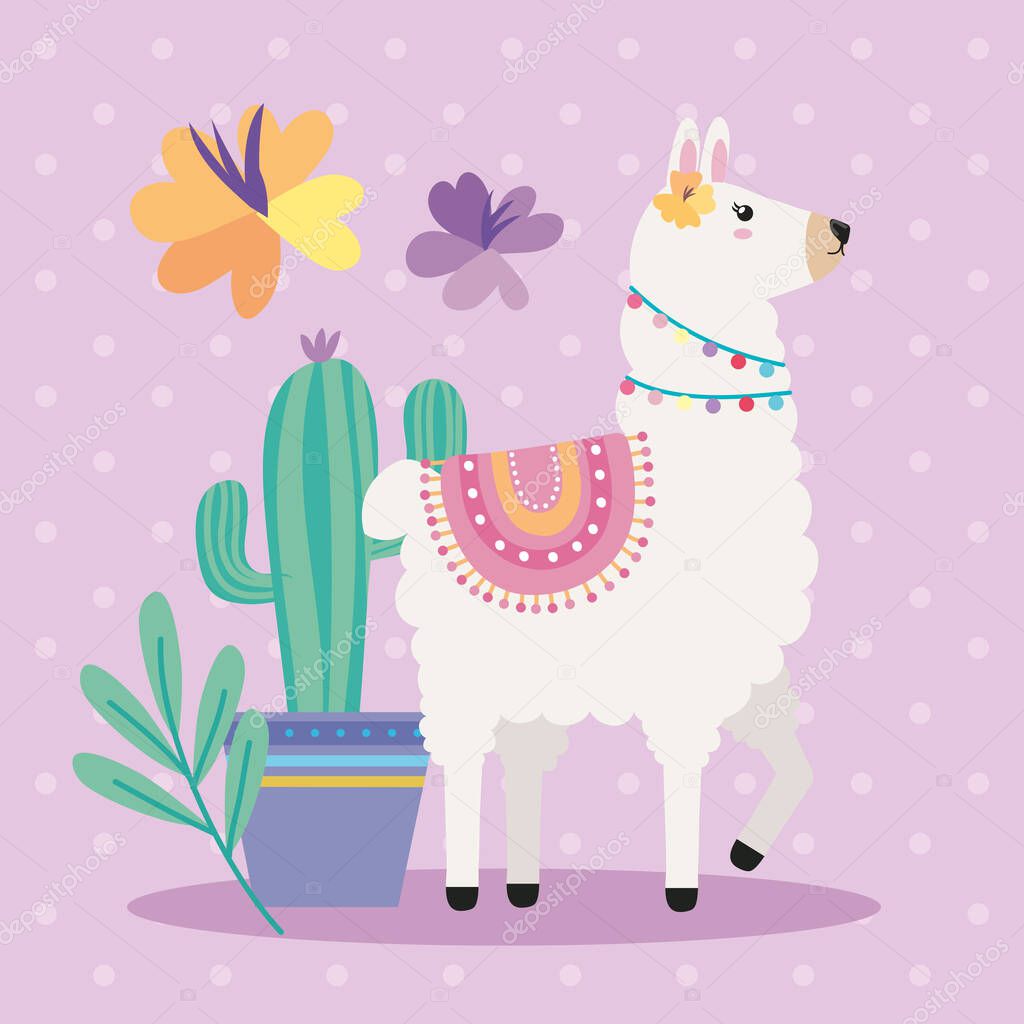 sweet llama with cactu character