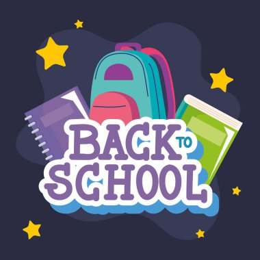 Okula geri dönüp, üzerinde not defteri posteri olan harflerle.