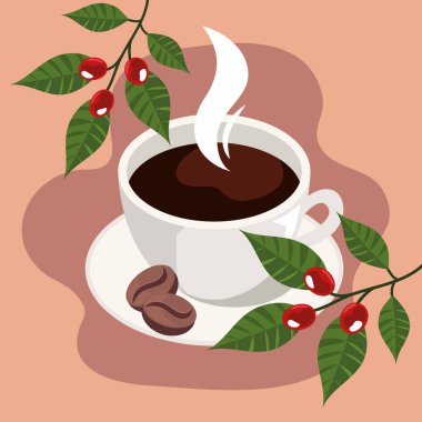 kahve bitkileri ve kupa izometrik simgeleri