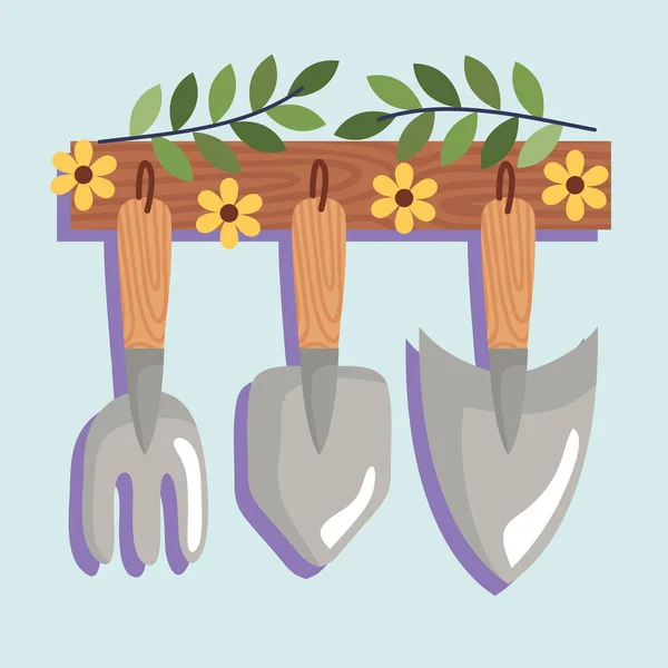 Gardening Tools Hanging Flowers Scene — Stockvektor