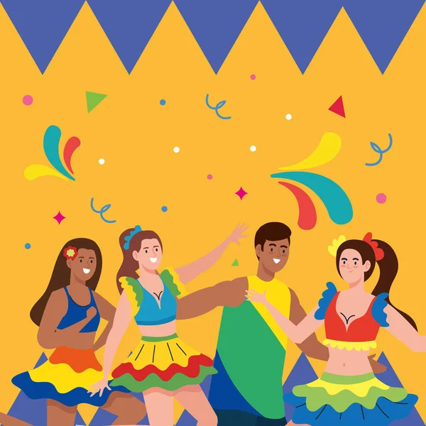 Brazilian Persons Dancing Characters Frevo Party — Vector de stock